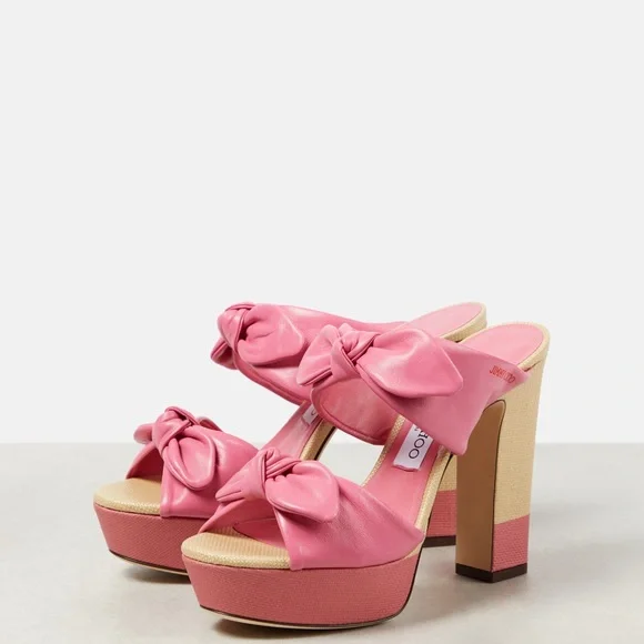 Jimmy Choo Pink Platform Heels with Bow Accents - Picture 1 of 9